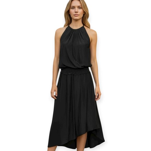 Ramy Brook New York Black Blouson Midi Dress Women’s Size M Elastic Waist Party - Picture 1 of 10